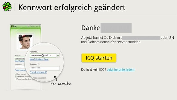 Will man sein ICQ Passwort ändern, ist das schnell erledigt