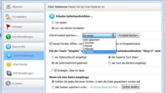 Skype Chat Verlauf