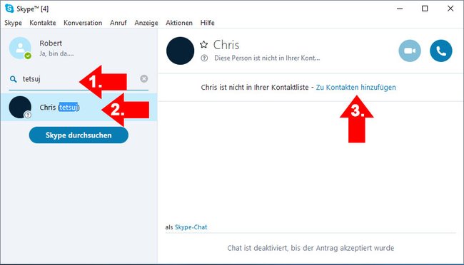 So fügt ihr einen Skype-Kontakt hinzu.