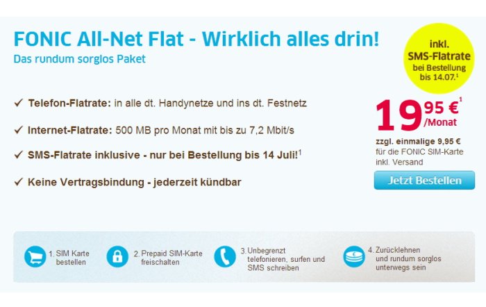 Fonic All-Net Flat incl. SMS-Flatrate für 19,95 Euro pro Monat