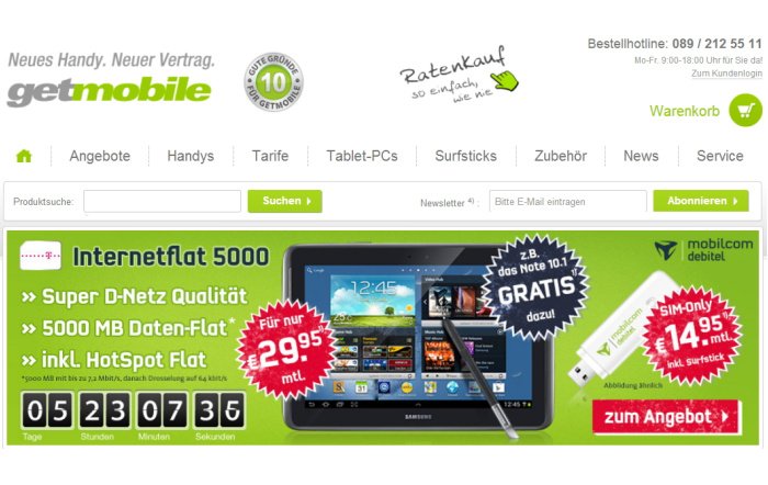 Internet-Flat mit 5 GB und Gratis Tablet