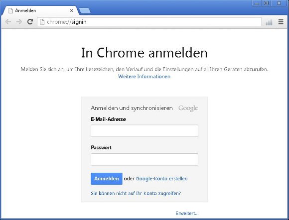 Google Chrome anmelden