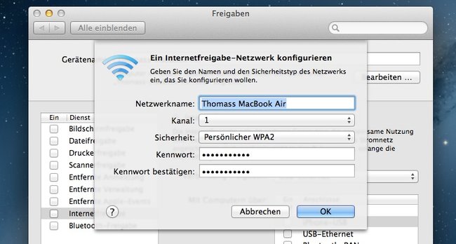 Internetfreigabe-WLAN