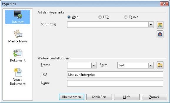 OpenOffice Hyperlink manuell einfügen