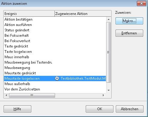 OpenOffice Makros Aktion zuweisen