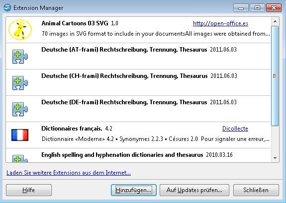 OpenOffice Extension-Manager Screenshot