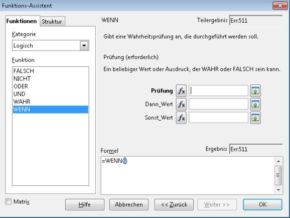 OpenOffice Wenn Funktionsassistent