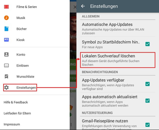 Play Store Suchverlauf löschen