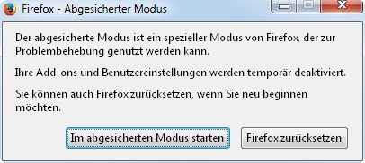 Firefox zurücksetzen mit einem Klick - nach dem Start im Safe-Mode