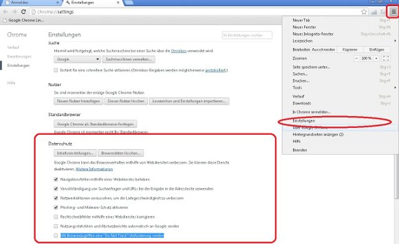 google Chrome Datenschutz Screenshot