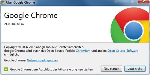 Google Chrome Update abgeschlossen