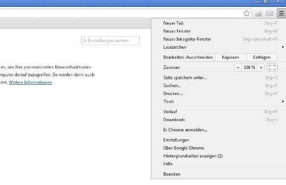 Google Chrome Vollbild Screenshot
