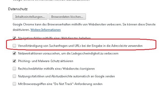 Google Chrome Vorschläge löschen Screenshot