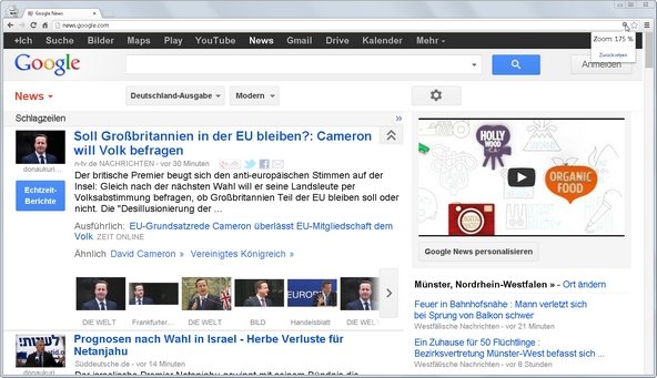 Google Chrome Zoom bei 175% Screenshot