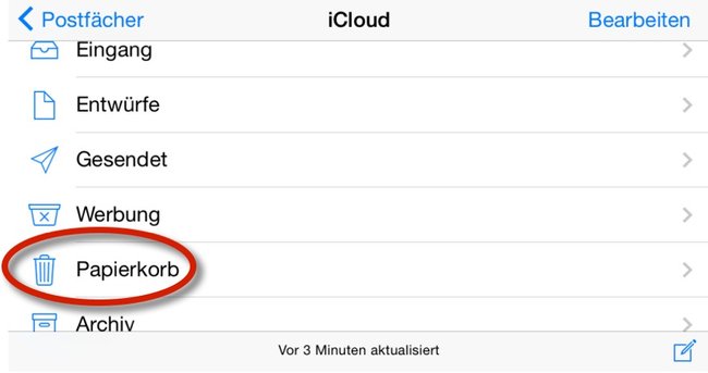 iPhone-Mails-Papierkorb