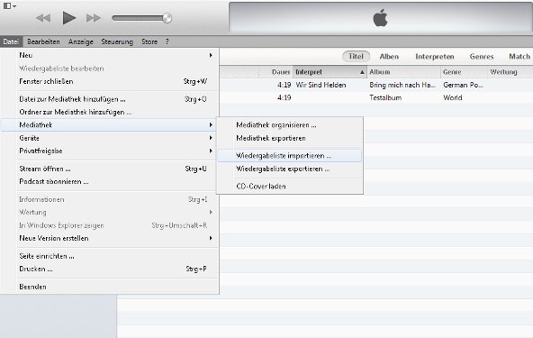 iTunes Bibliothek aktualisieren Screenshot