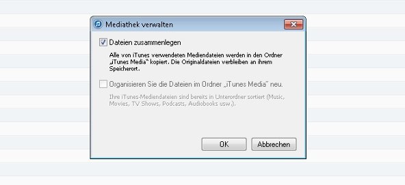 iTunes Bibliothek zusammenlegen Screenshot