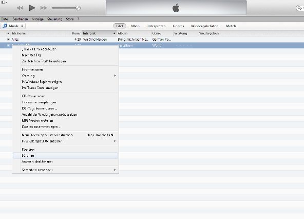 iTunes Titel löschen Screenshot