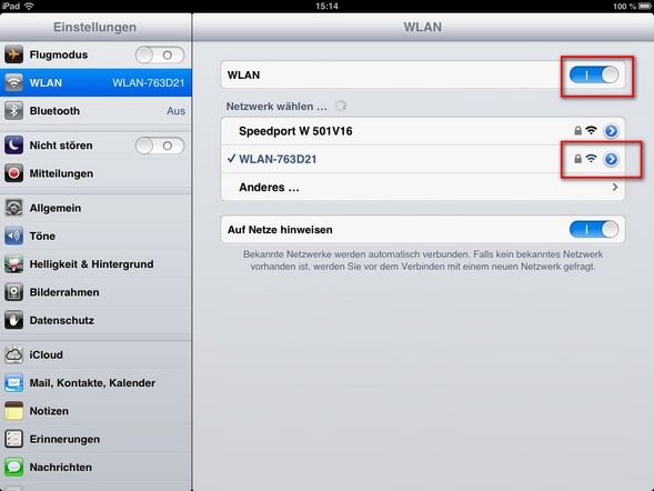 iTunes iPad wird nicht angezeigt wlan einstellungen Screenshot