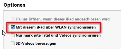 iPad iTunes WLAN Synchronisieren Option Screenshot