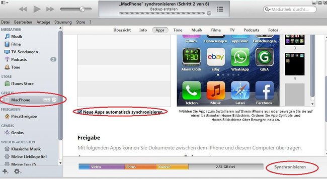 iTunes iPhone Apps synchronisieren Screenshot