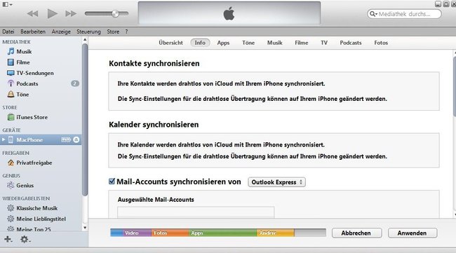 iTunes iPhone Outlook Screenshot