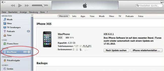iTunes iPhone verbinden Screenshot