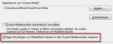 iTunes Mediathek Dateiverwaltung Screenshot