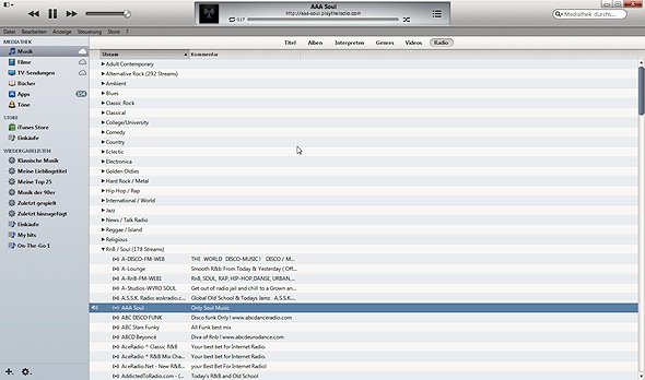 iTunes Radiosender Auswahl