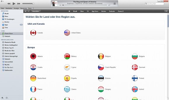 itunes store umschalten Länderauswahl Screenshot