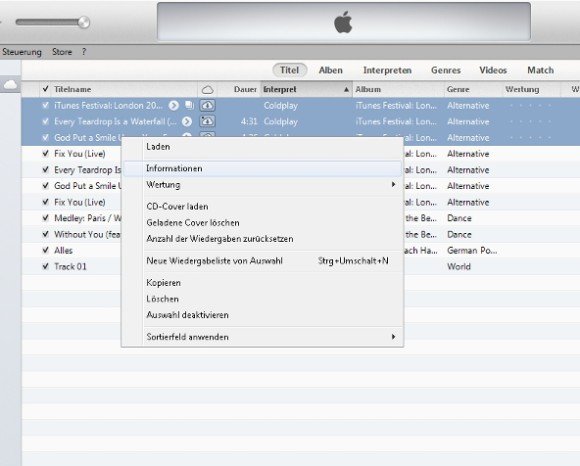 iTunes Teil einer Compilation Screenshot