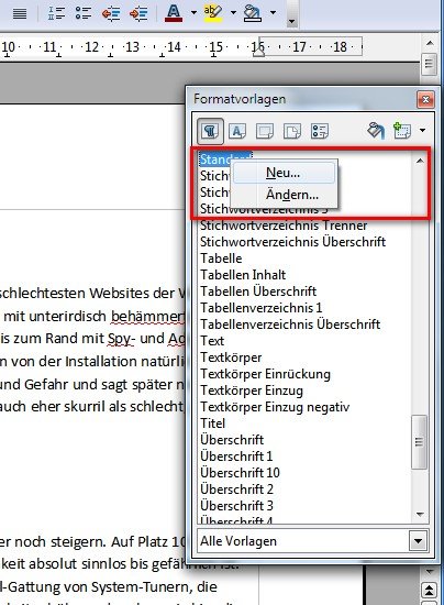 OpenOffice Zeilenabstand Formatvorlagen