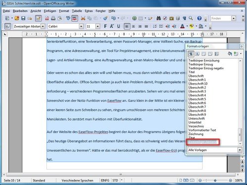 OpenOffice Zeilenabstand vornehmen