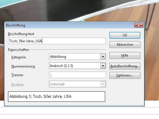 OpenOffice Abbildungsverzeichnis Beschreibung eingeben