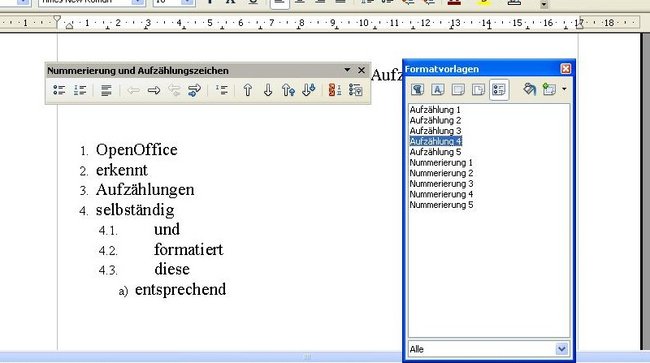 OpenOffice Aufzählungszeichen einfügen