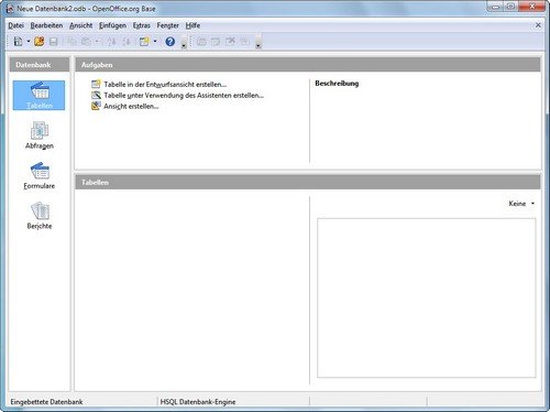 OpenOffice Base Startscreen