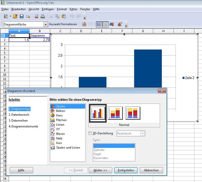 OpenOffice Diagramm erstellen Screenshot