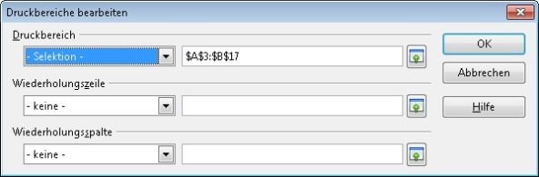 OpenOffice Druckbereich festlegen Auswahl