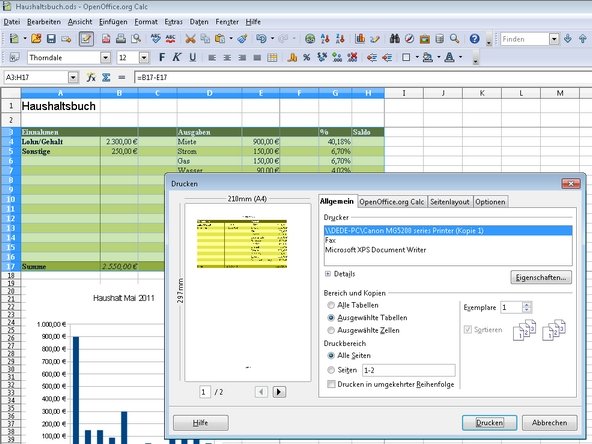 OpenOffice Druckbereich festlegen