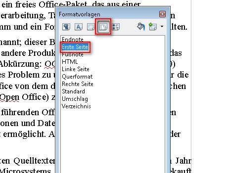 OpenOffice erste Seite anders
