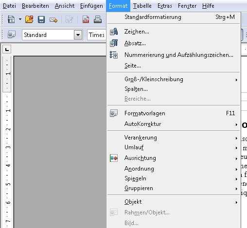 OpenOffice Formatierung Screenshot