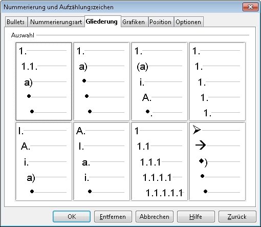 OpenOffice Aufzählung und Gliederung