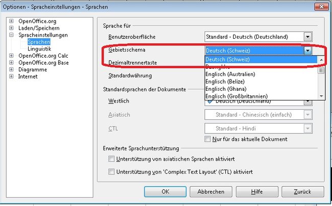 OpenOffice Punkt statt Komma Gebietsschema