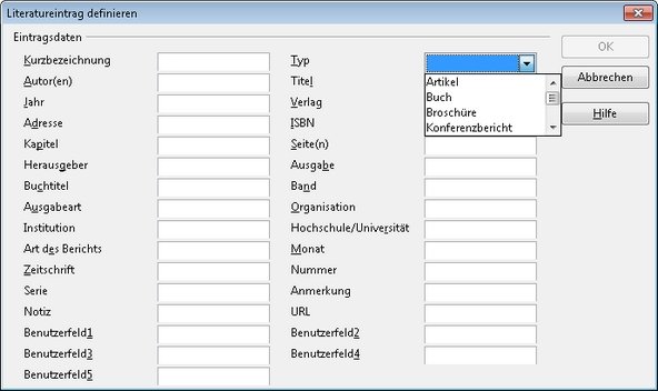 OpenOffice Quellenverzeichnis definieren