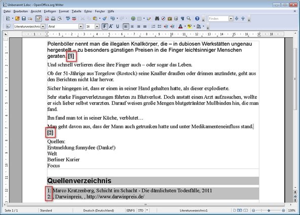 OpenOffice Quellenverzeichnis