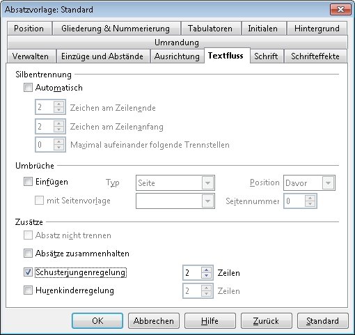 OpenOffice Seitenumbruch Sonderfälle Schusterjunge Hurenkind Screenshot | winload.de