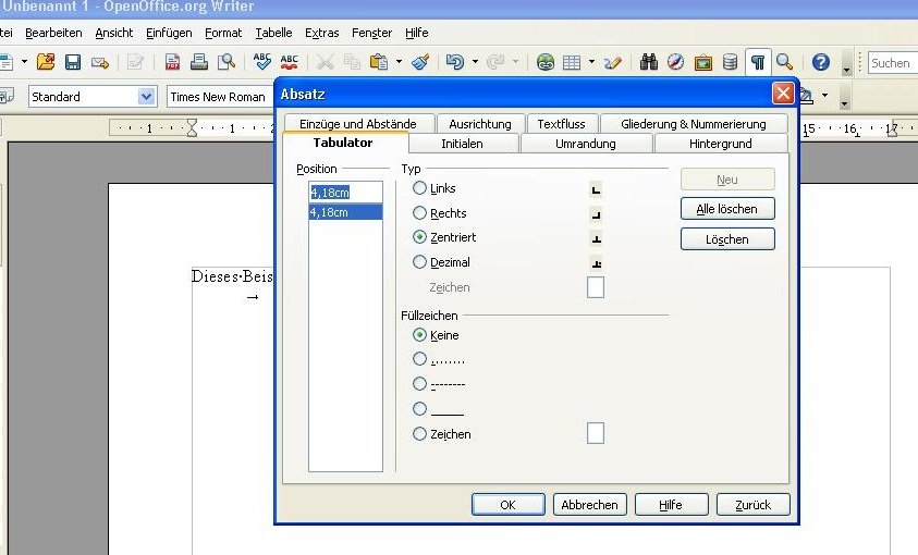 OpenOffice Tabulator Absatz