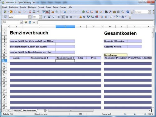 OpenOffice Vorlage Calc