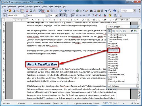 OpenOffice Inhaltsverzeichnis vorbereiten
