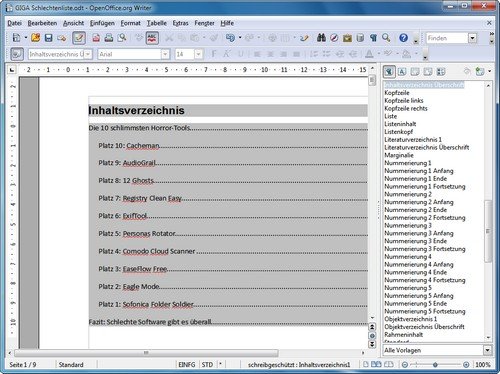 OpenOffice Inhaltsverzeichnis Gliederung